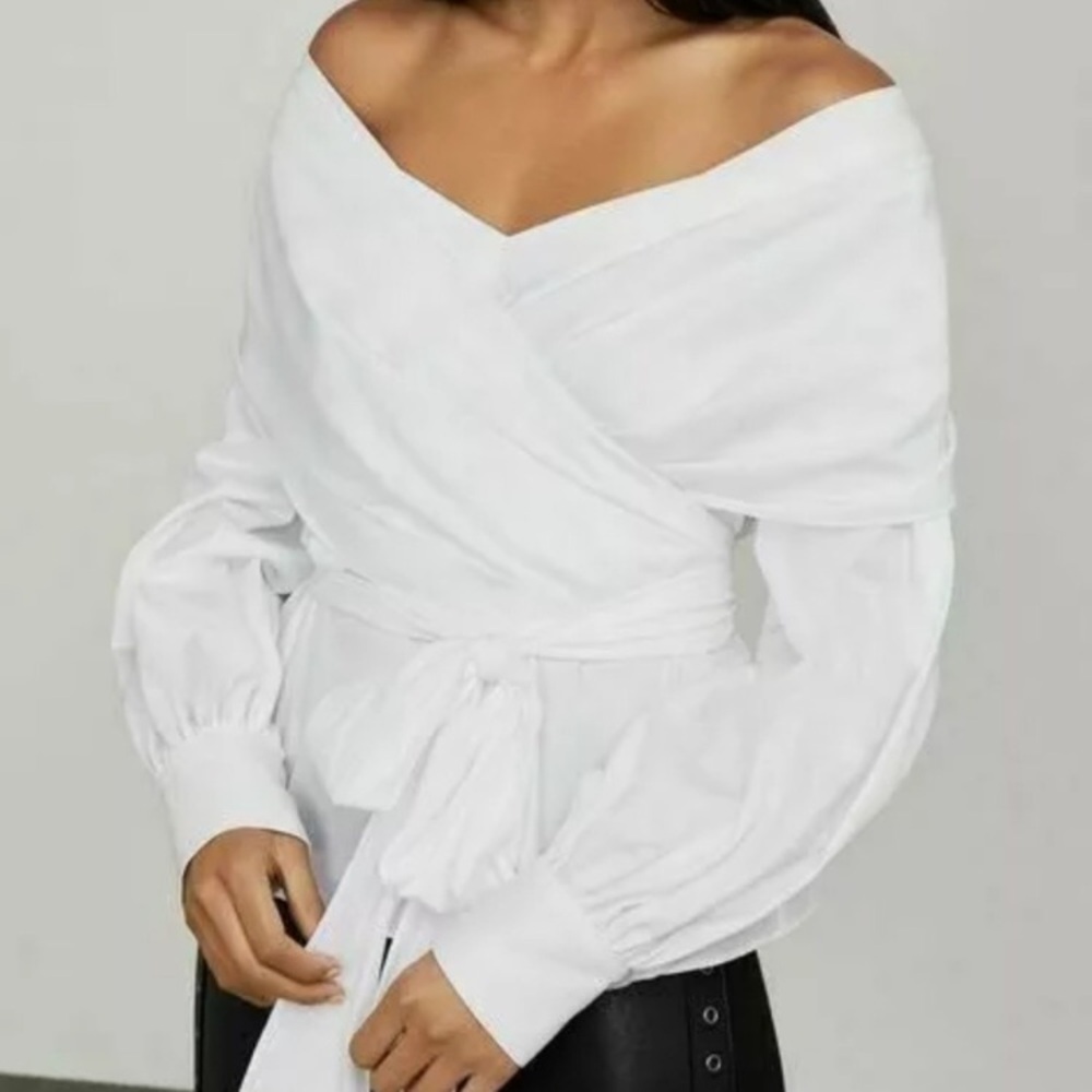 BCBGMAXAZRIA NWT WHITE COTTON WRAP AZALEA WRAP SHIRT SIZE MEDIUM